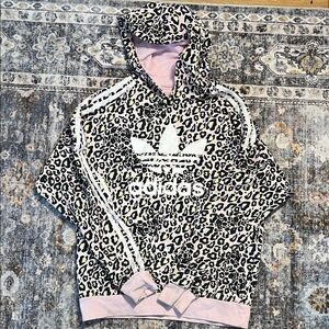 Adidas pink leopard print hoodie size large
